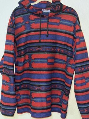 vintage 1990s Aztec-pattern fleece pullover hoodie Large